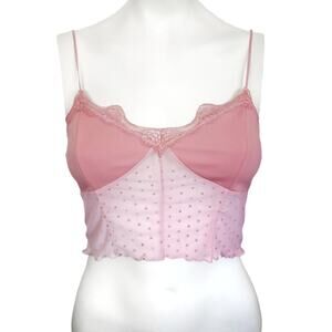 FREE PEOPLE bralette Oh La La Booty polka dot sheer mesh lace pink bra Sz XS NEW